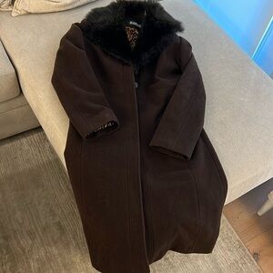 Chocolate Brown Coat with Faux Fur Collar
